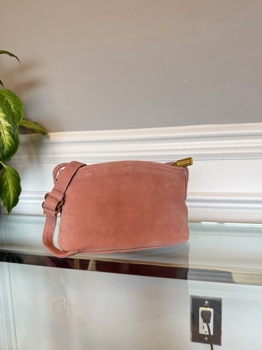 Vtg Coach 4945 Pink Nubuc Leather Mini Crossbody Bag USA Made Small Zip Purse